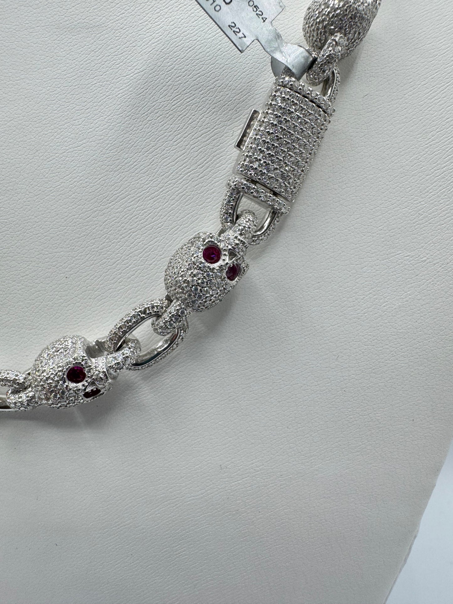 20” 25.42ctw Moissanite Bustdown Silver Skull Chain