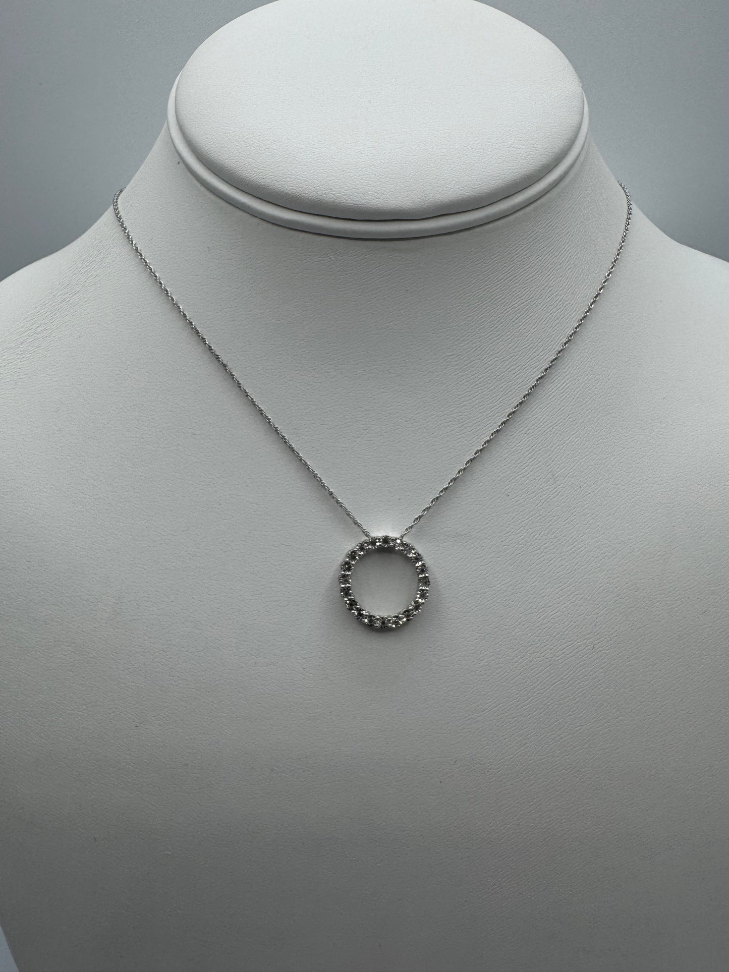 .1ctw Diamond Circle Silver Pendant w/ Chain