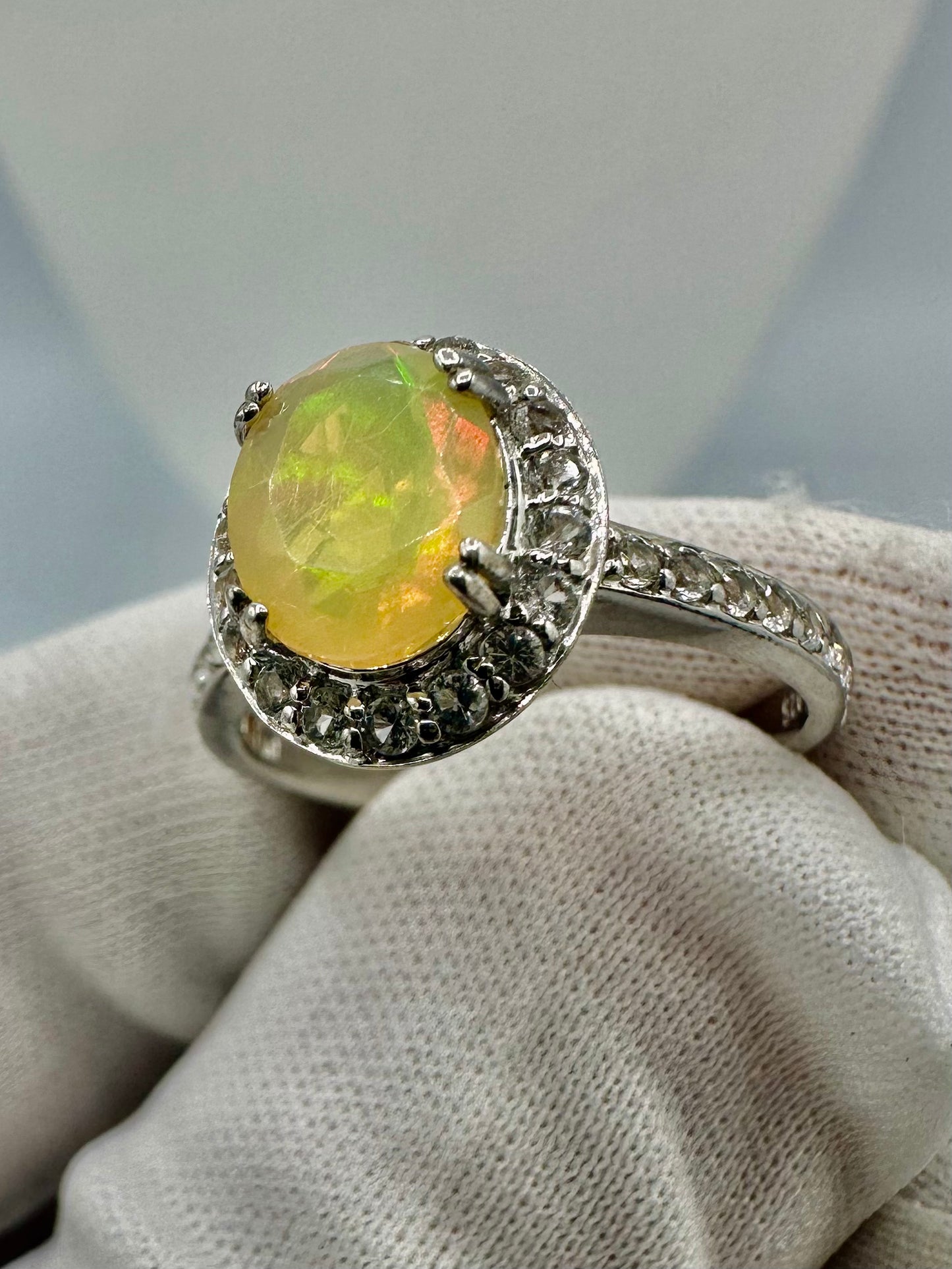 Opal Silver Ring w/ White Topaz