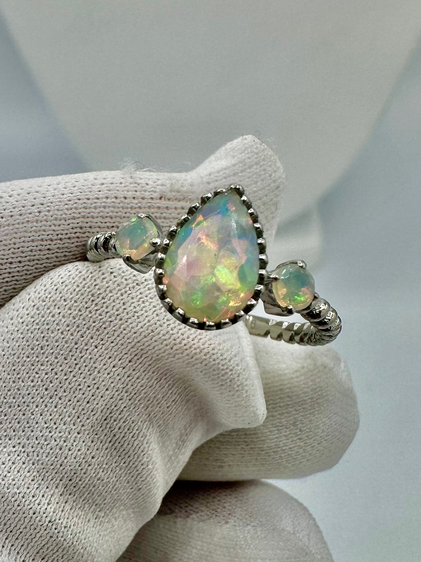 Opal Silver Ring w/ White Topaz