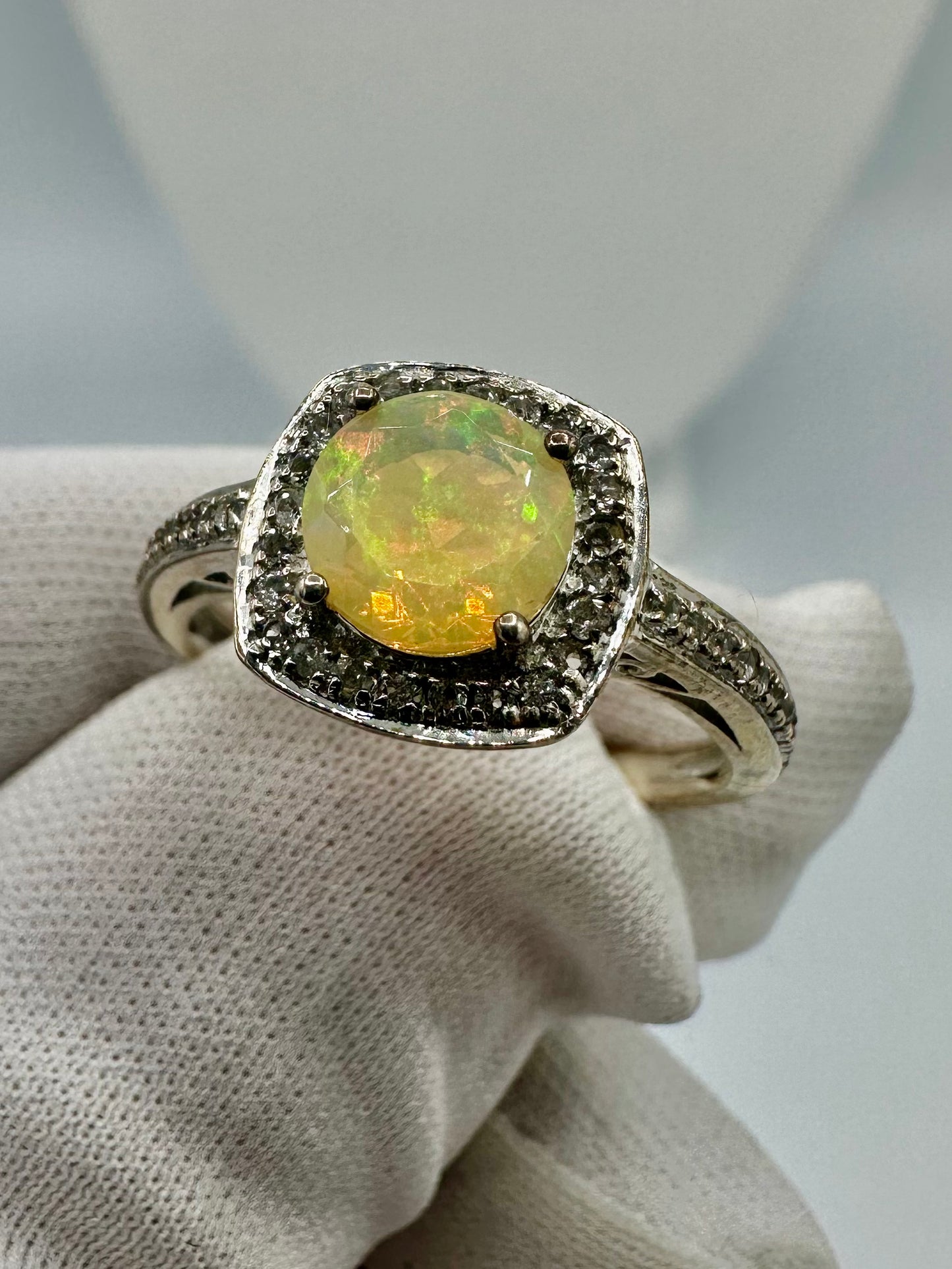 Opal Silver Ring w/ White Topaz