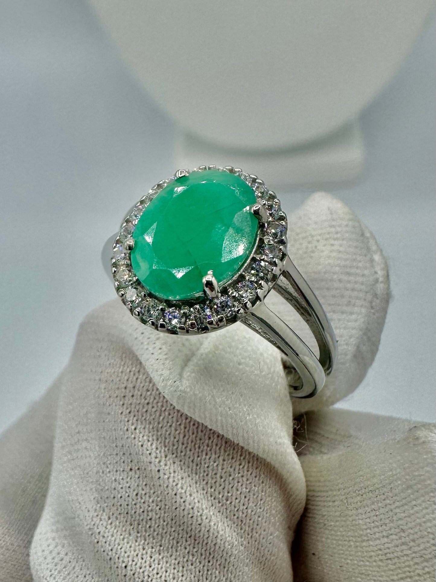 Emerald Silver Ring w/ White Topaz