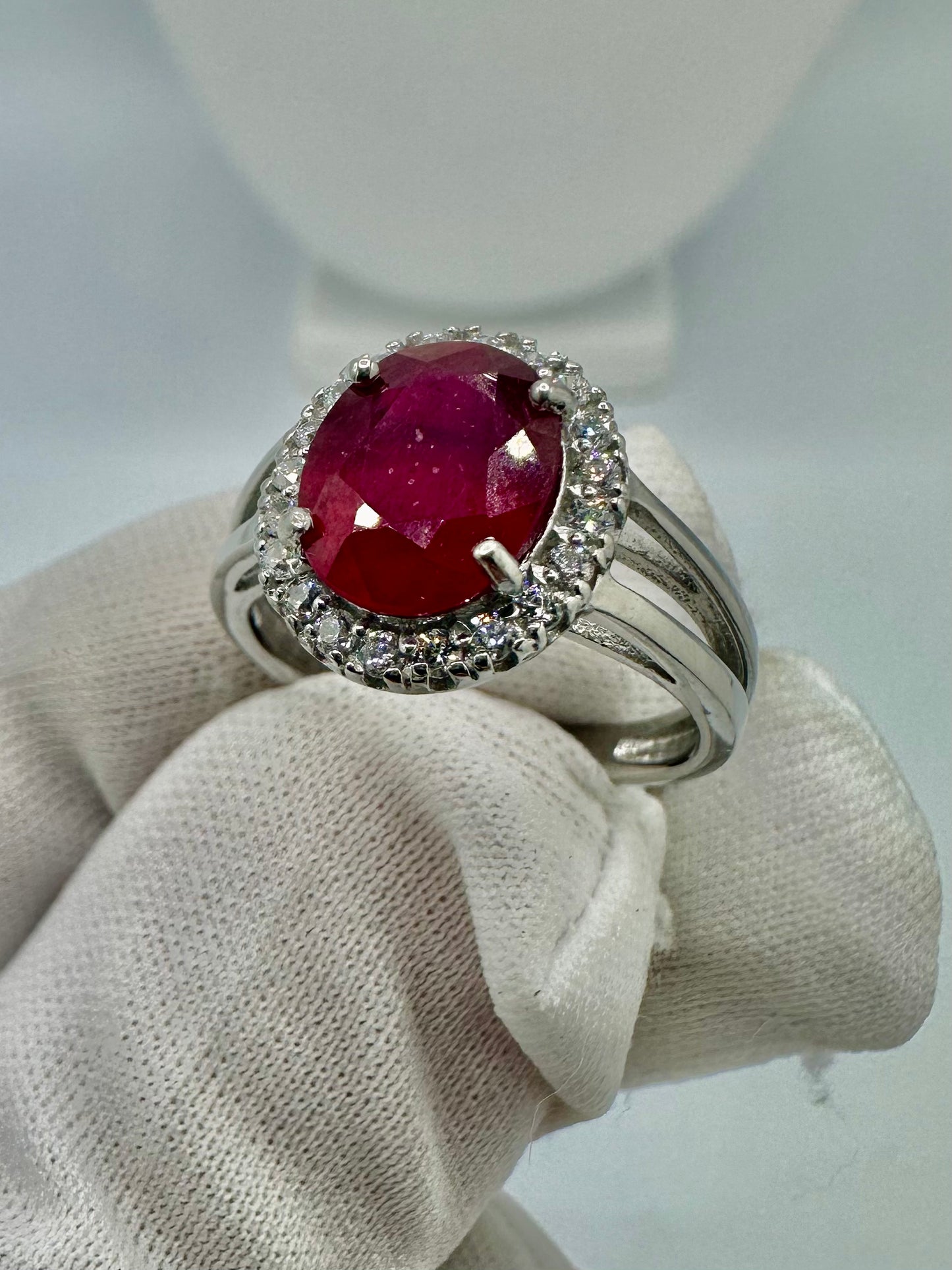 Ruby Silver Ring w/ White Topaz