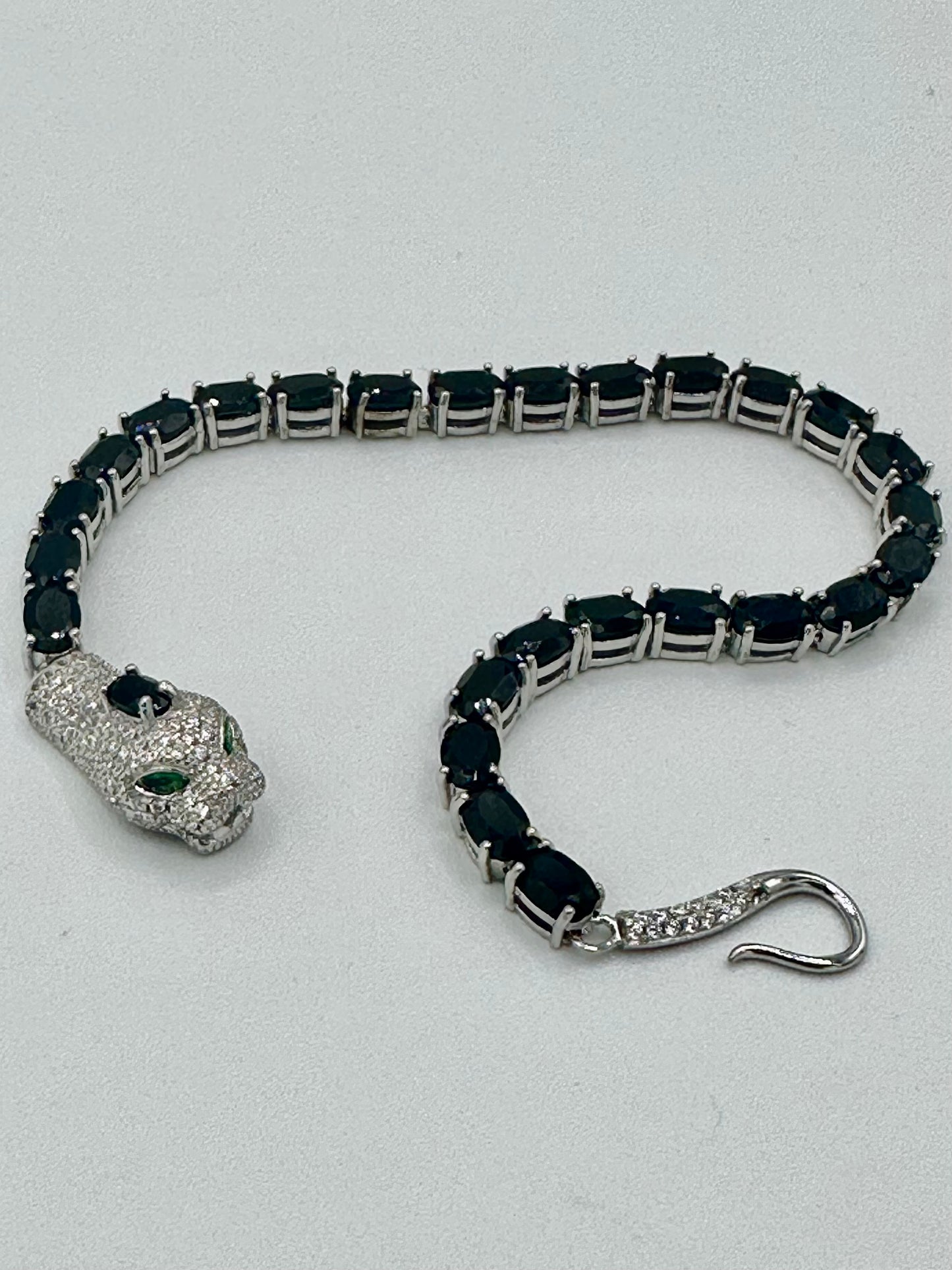 Black Spinel w/ White Topaz Silver Cobra Bracelet