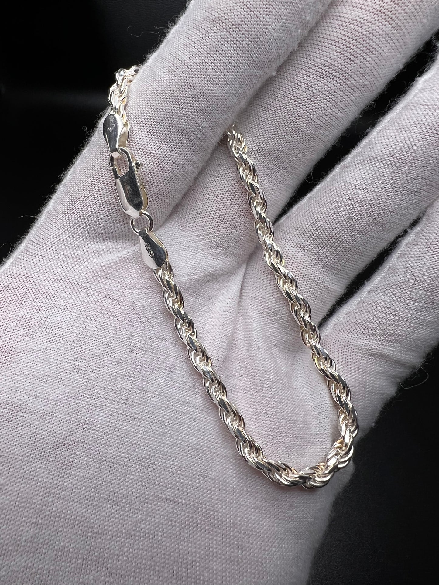 8” 4mm Silver Rope Bracelet