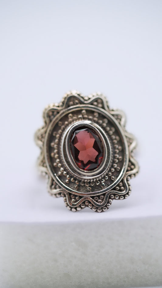 Red Garnet Silver Ring