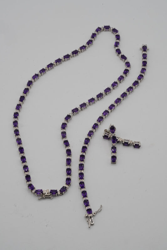 Amethyst & White Topaz Silver Tennis Style Set