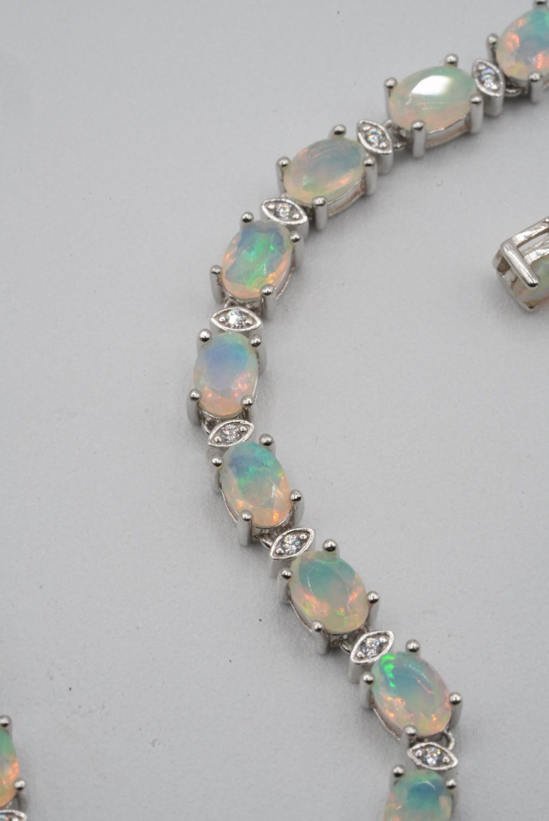 Opal & White Topaz Silver Tennis Set