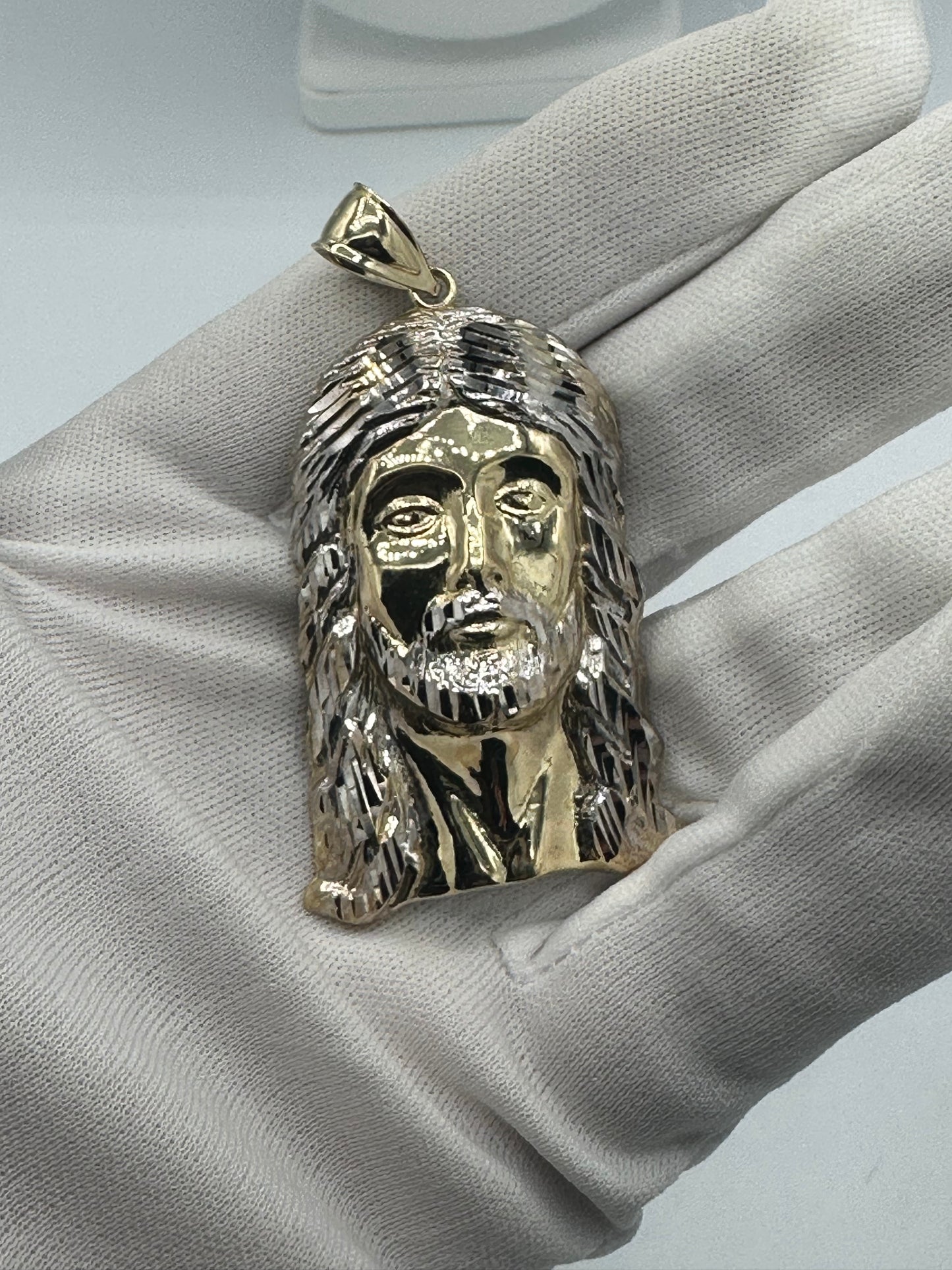 10k Large Two Tone Jesus Pendant