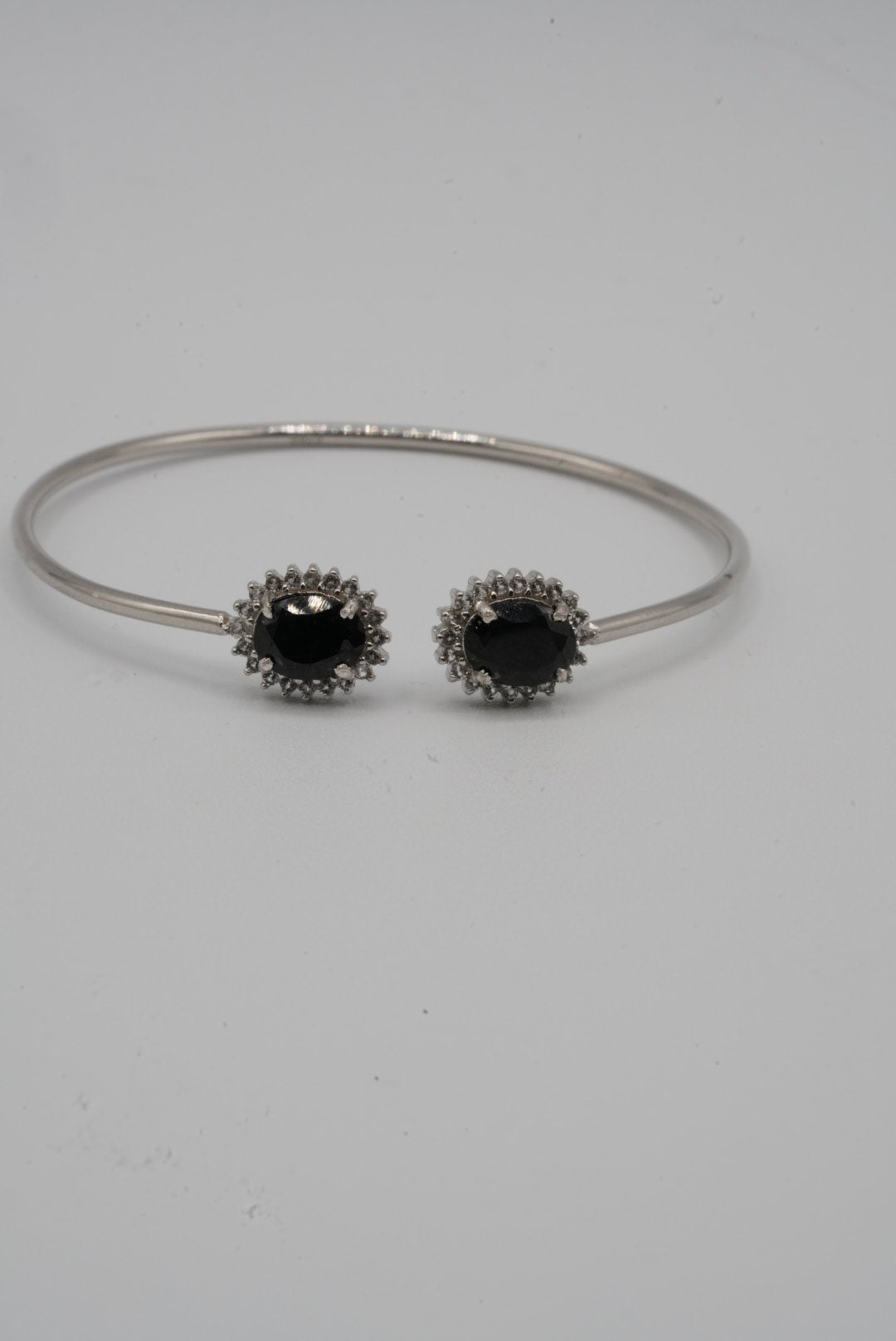 Black Spinel & White Topaz Silver Bangle