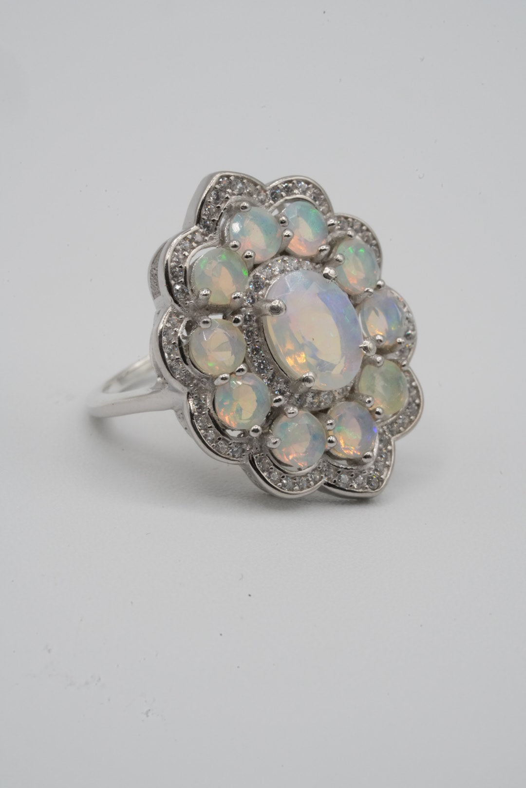 Opal & White Topaz Silver Ring