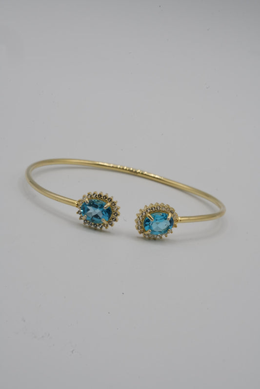 Blue & White Topaz Silver Bangle