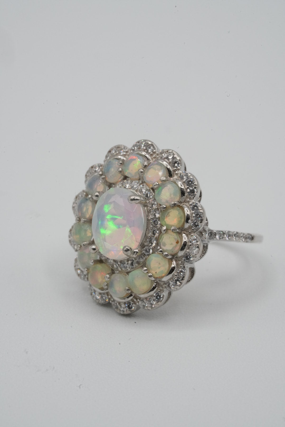 Opal & White Topaz Silver Ring