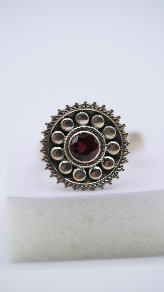 Red Garnet Silver Ring