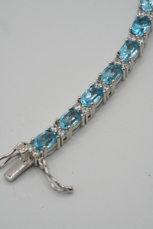 Blue & White Topaz Silver Tennis Bracelet