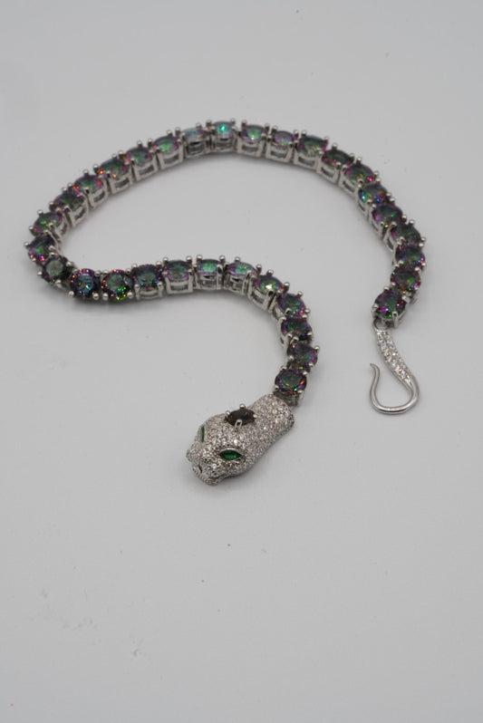 Mystic Topaz & White Topaz Silver Snake Bracelet