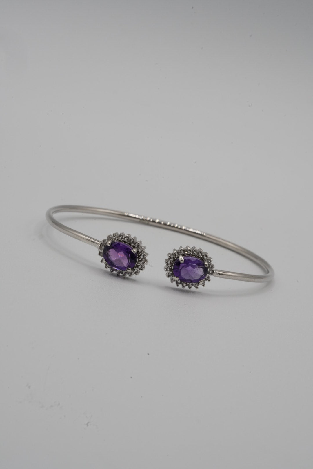 Amethyst & White Topaz Silver Bangle