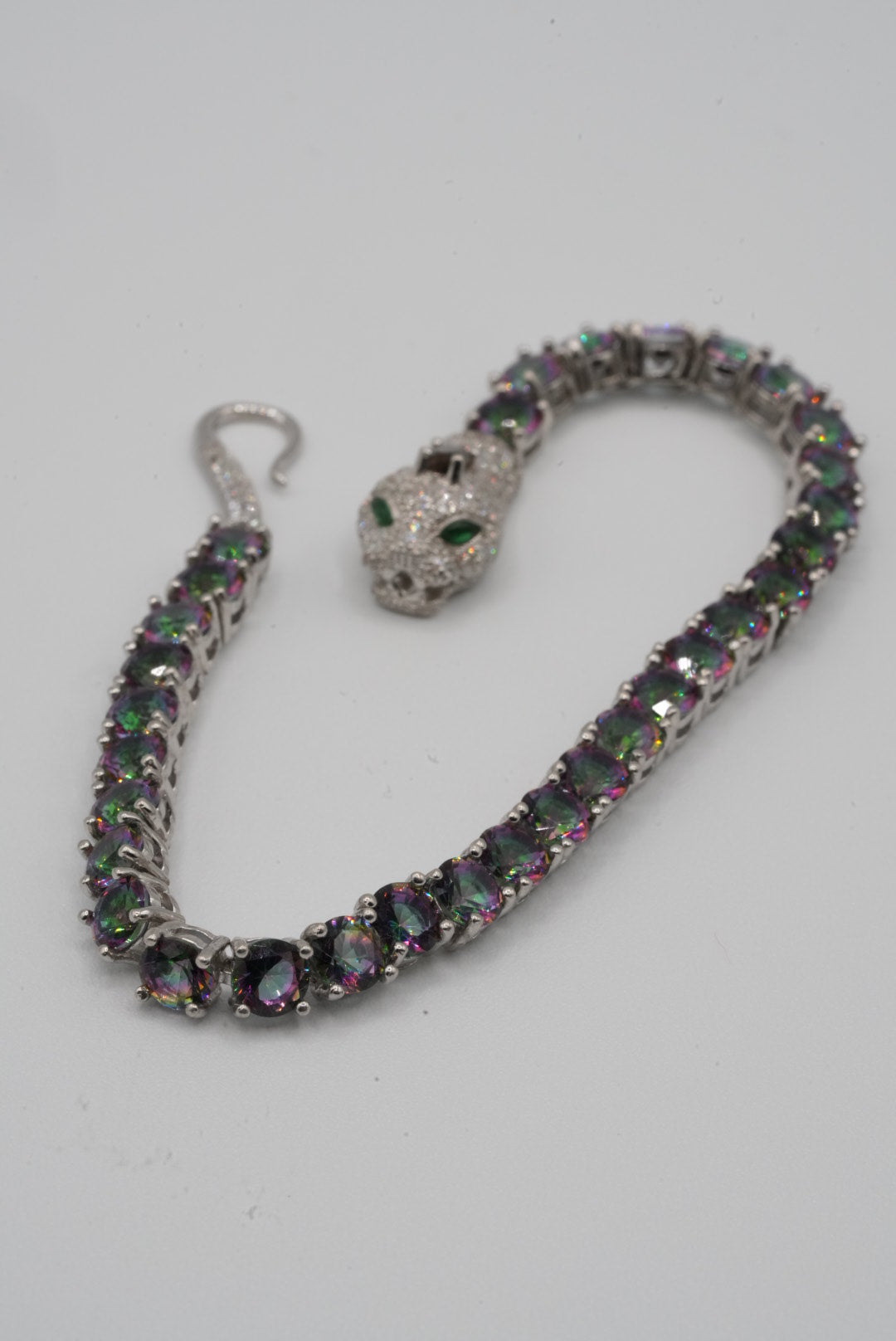 Mystic Topaz & White Topaz Silver Snake Bracelet