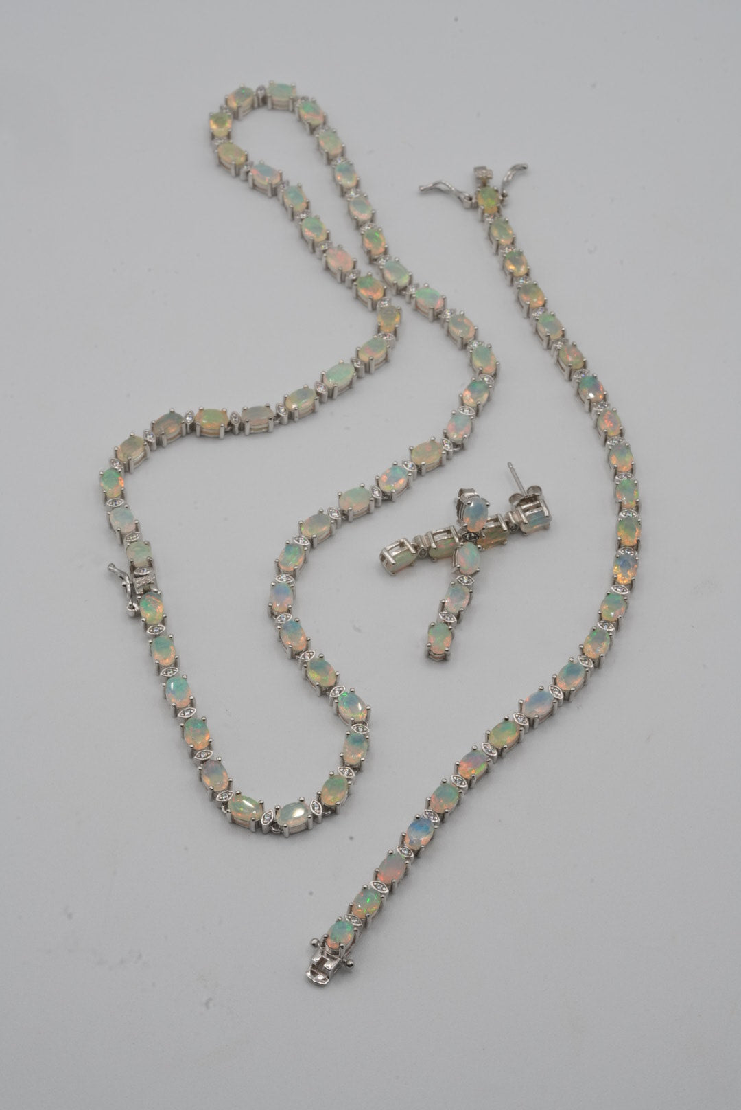 Opal & White Topaz Silver Tennis Set