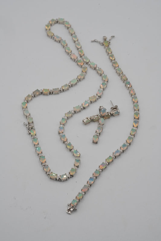 Opal & White Topaz Silver Tennis Set