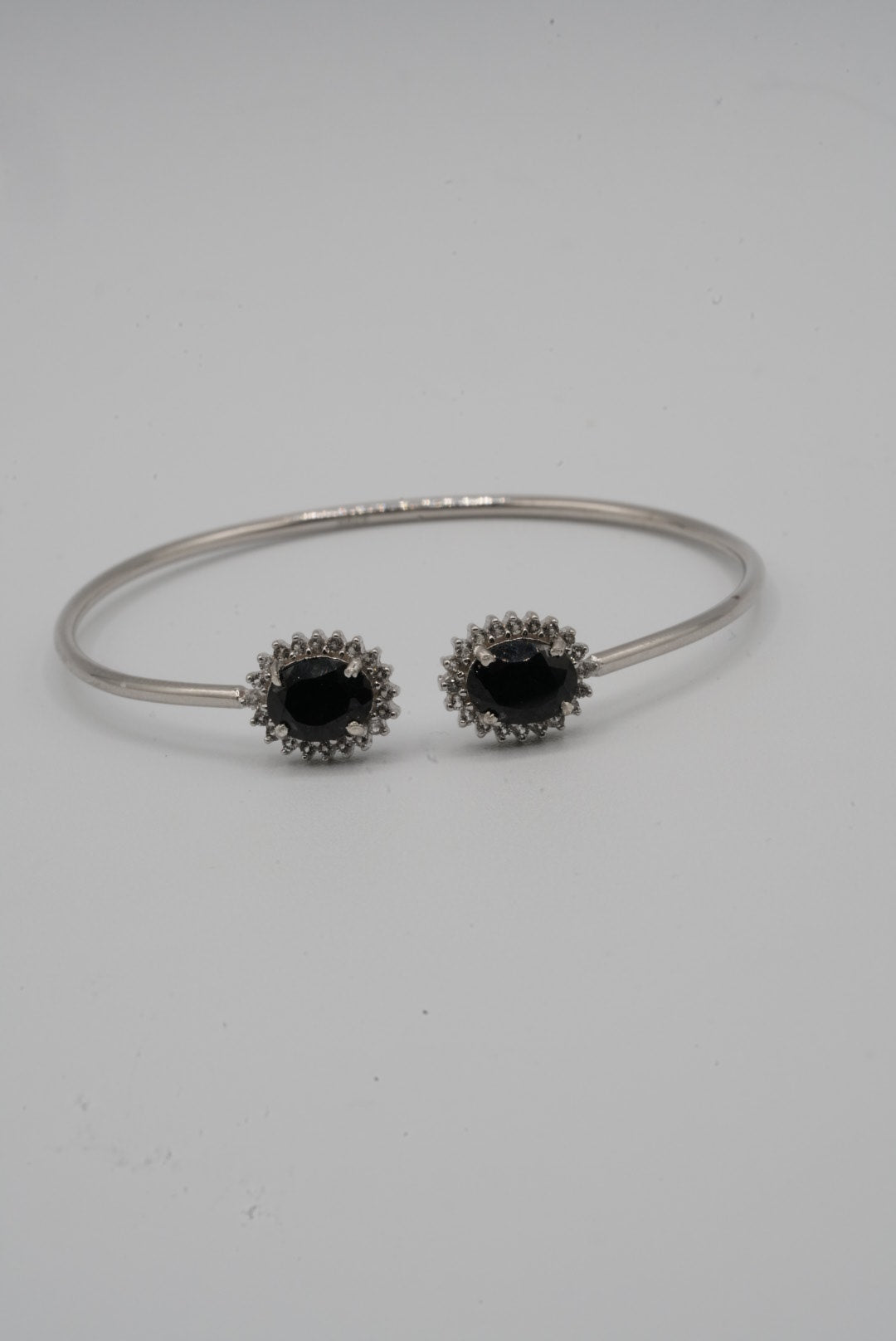 Black Spinel & White Topaz Silver Bangle