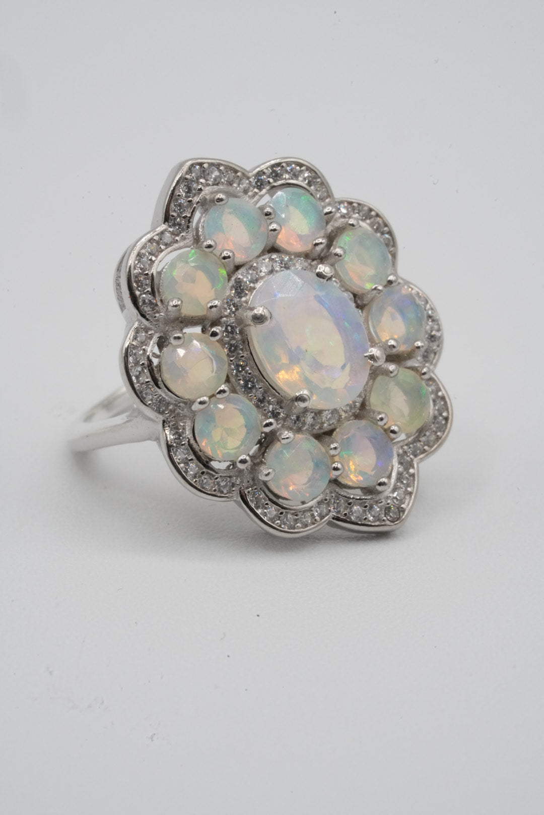 Opal & White Topaz Silver Ring