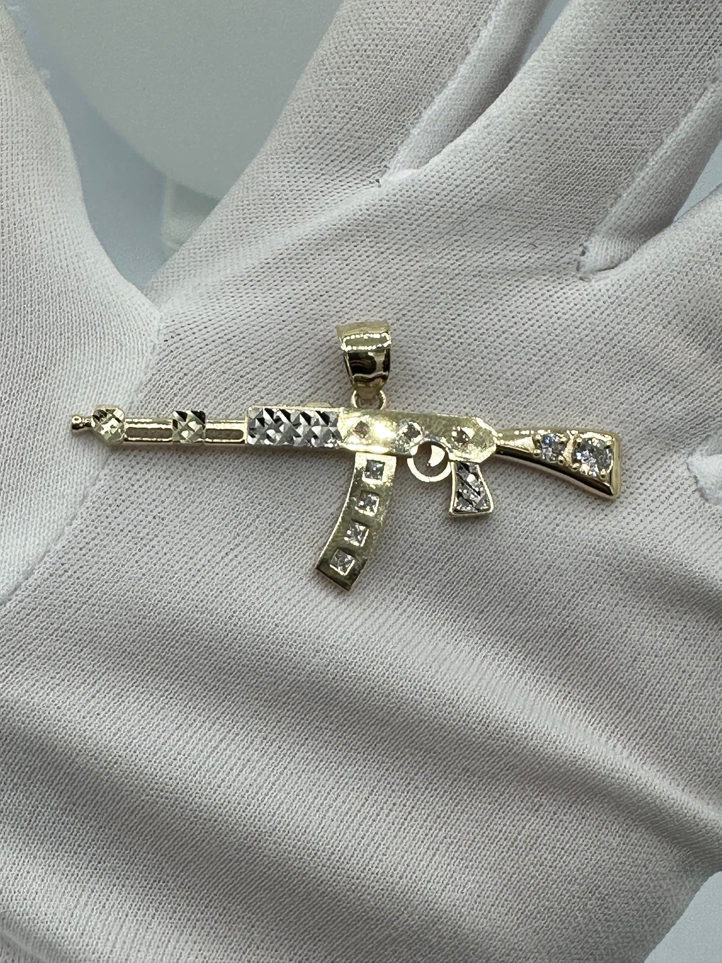 10k Two Tone White AK47 Pendant