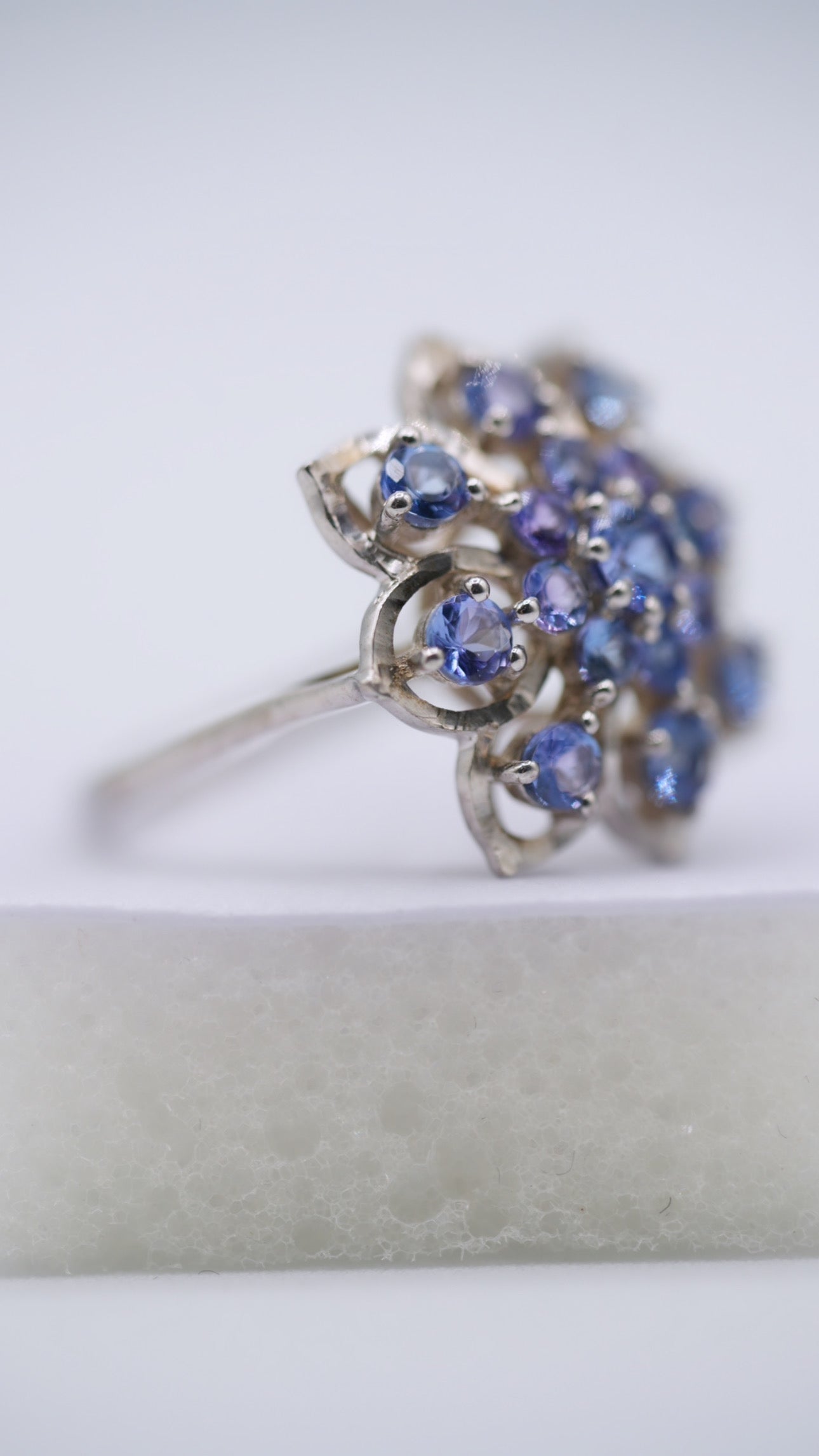 Blue Tanzanite Flower Silver Ring