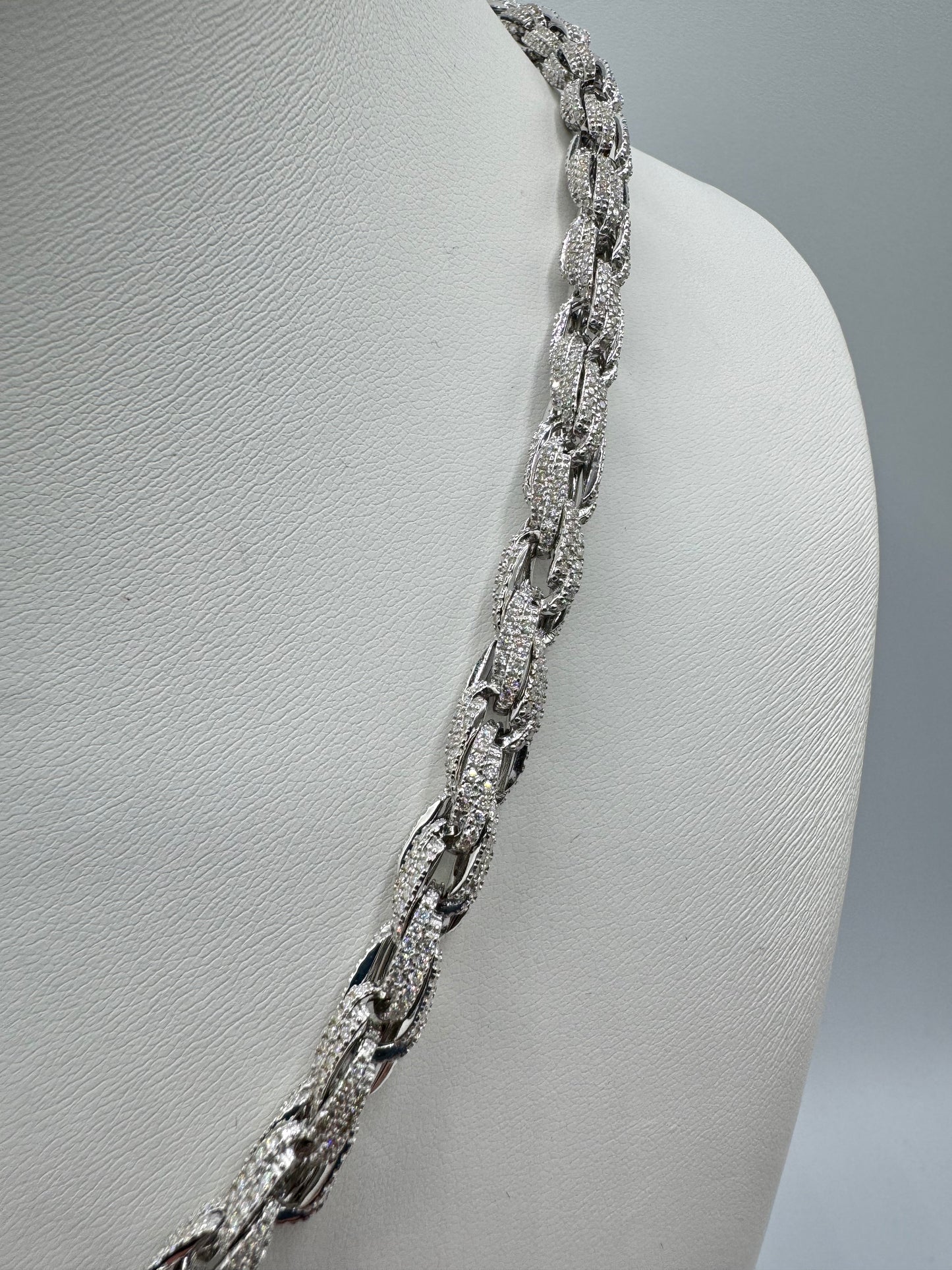 20” 6mm 16.8ctw Moissanite Bustdown Silver Rope