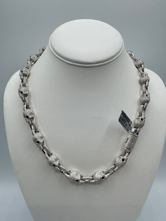 20” 25.42ctw Moissanite Bustdown Silver Skull Chain
