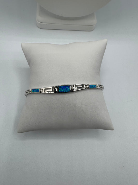 Blue Opal Adjustable Silver Bracelet
