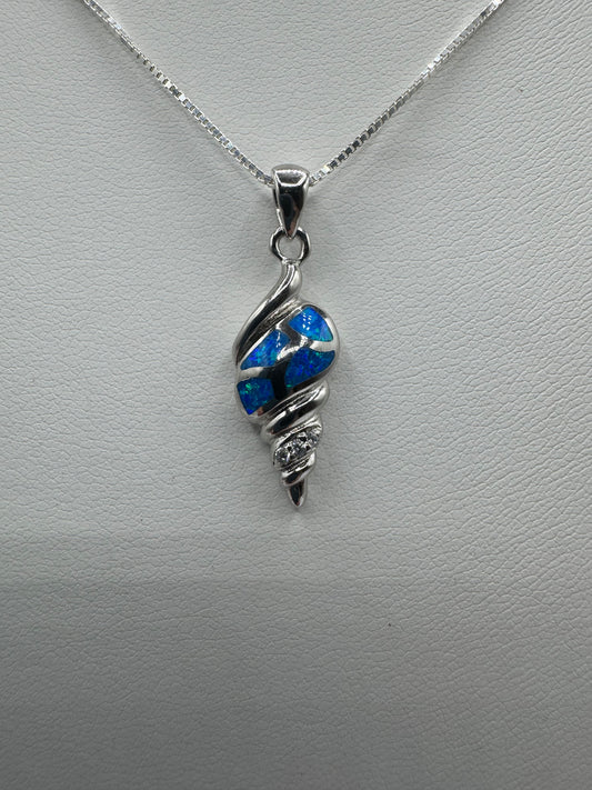 Blue Opal Seashell Pendant and Necklace
