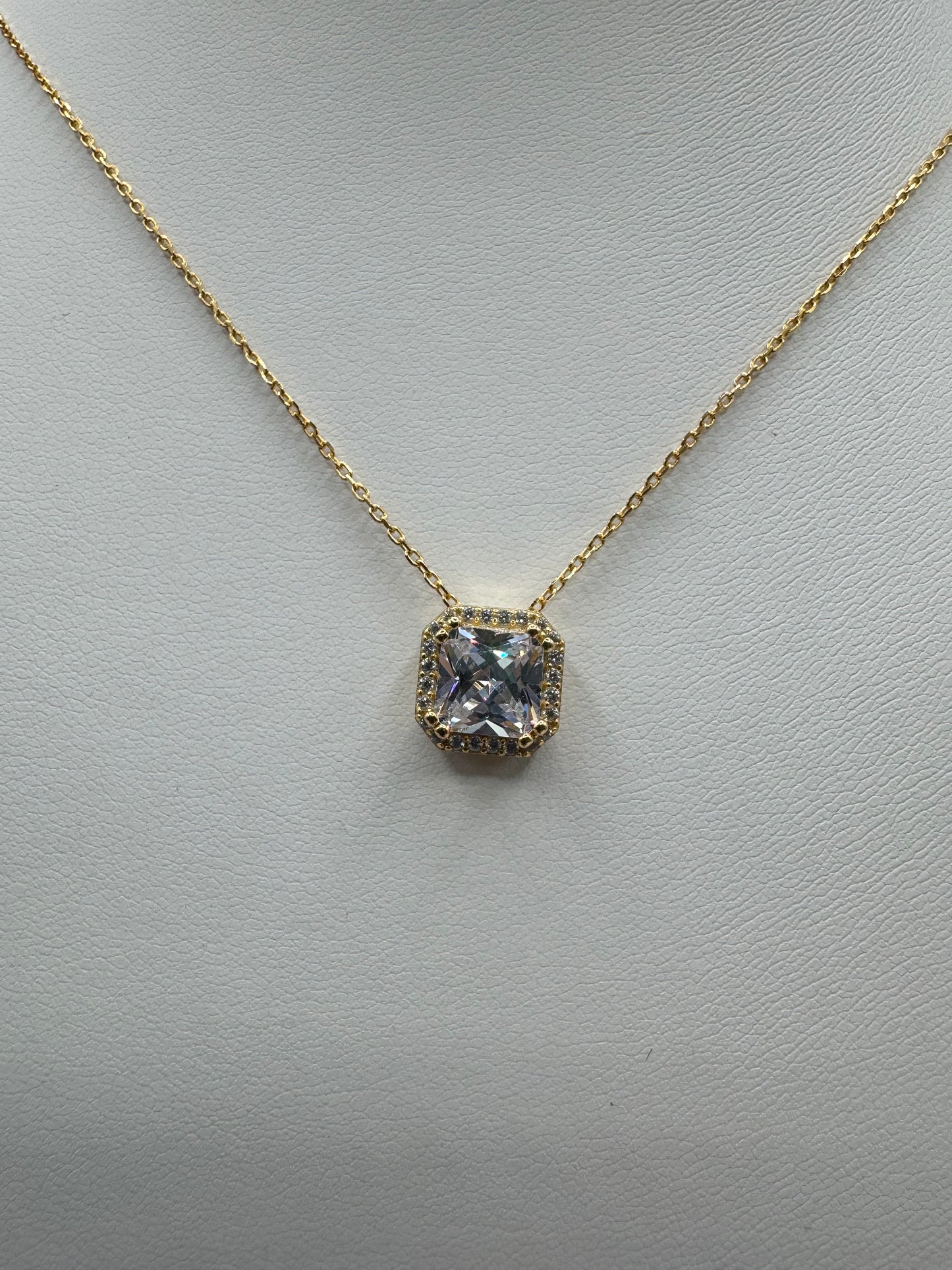 Gold Plated Silver CZ Pendant and Necklace
