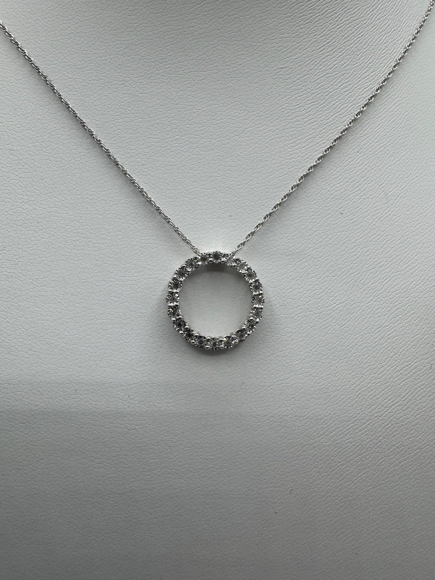 .1ctw Diamond Circle Silver Pendant w/ Chain