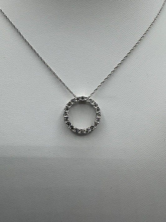 .1ctw Diamond Circle Silver Pendant w/ Chain