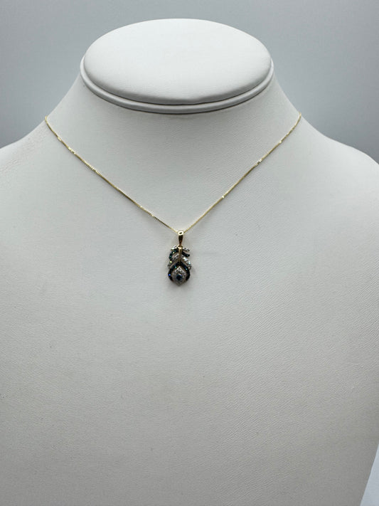 10k Peacock Feather .25ctw Nat Diamond Pendant with Chain