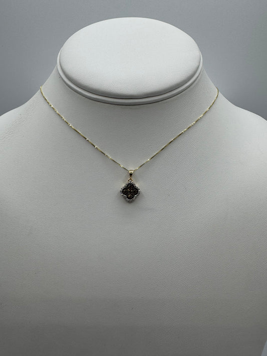 14k Cognac Diamond Clover .25ctw Nat Diamond Pendant w/ Chain