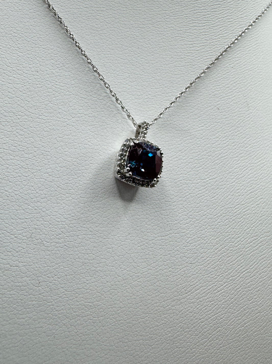 10k White cr Alexandrite Pendant w/ Chain