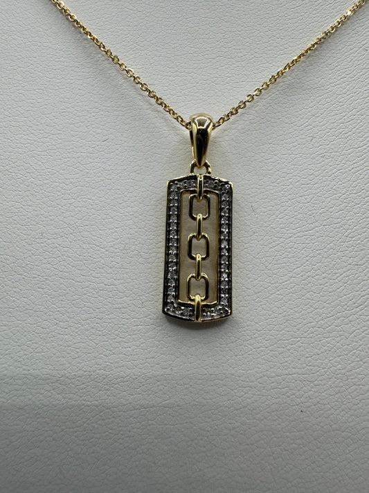 10k Rectangle Paperclip .1ctw Nat Diamond w/ Chain