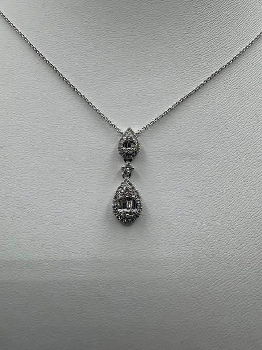14k .55ctw Nat Diamond Baguette Pendant w/ Chain