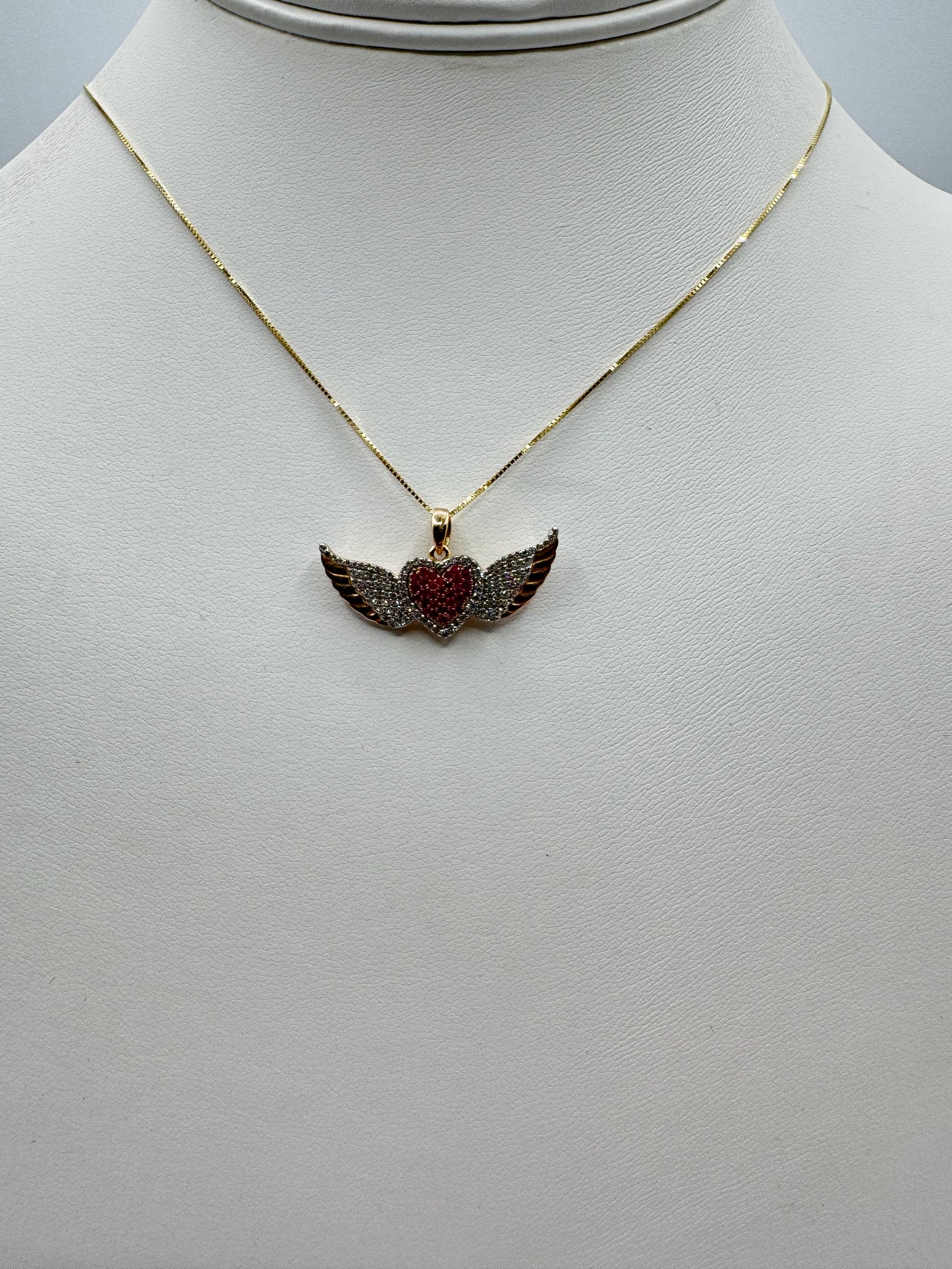 10k .16ct Ruby Heart Wings .25ct Nat Diamond Pendant w/ Chain