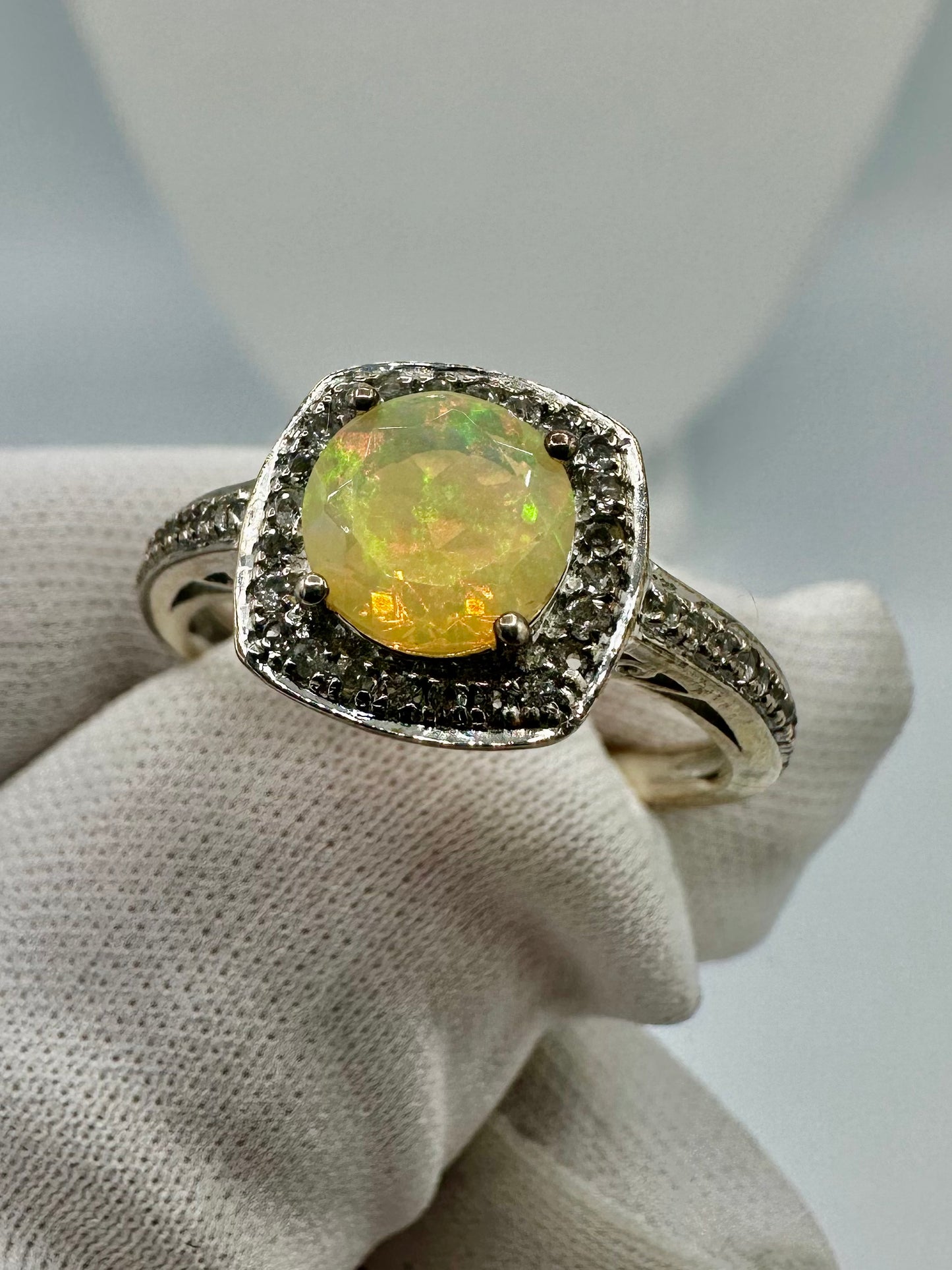 Opal Silver ring w/ White Topaz