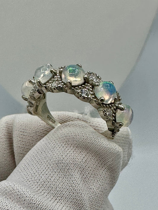 Opal and White Topaz Silver Ring from Mumbai