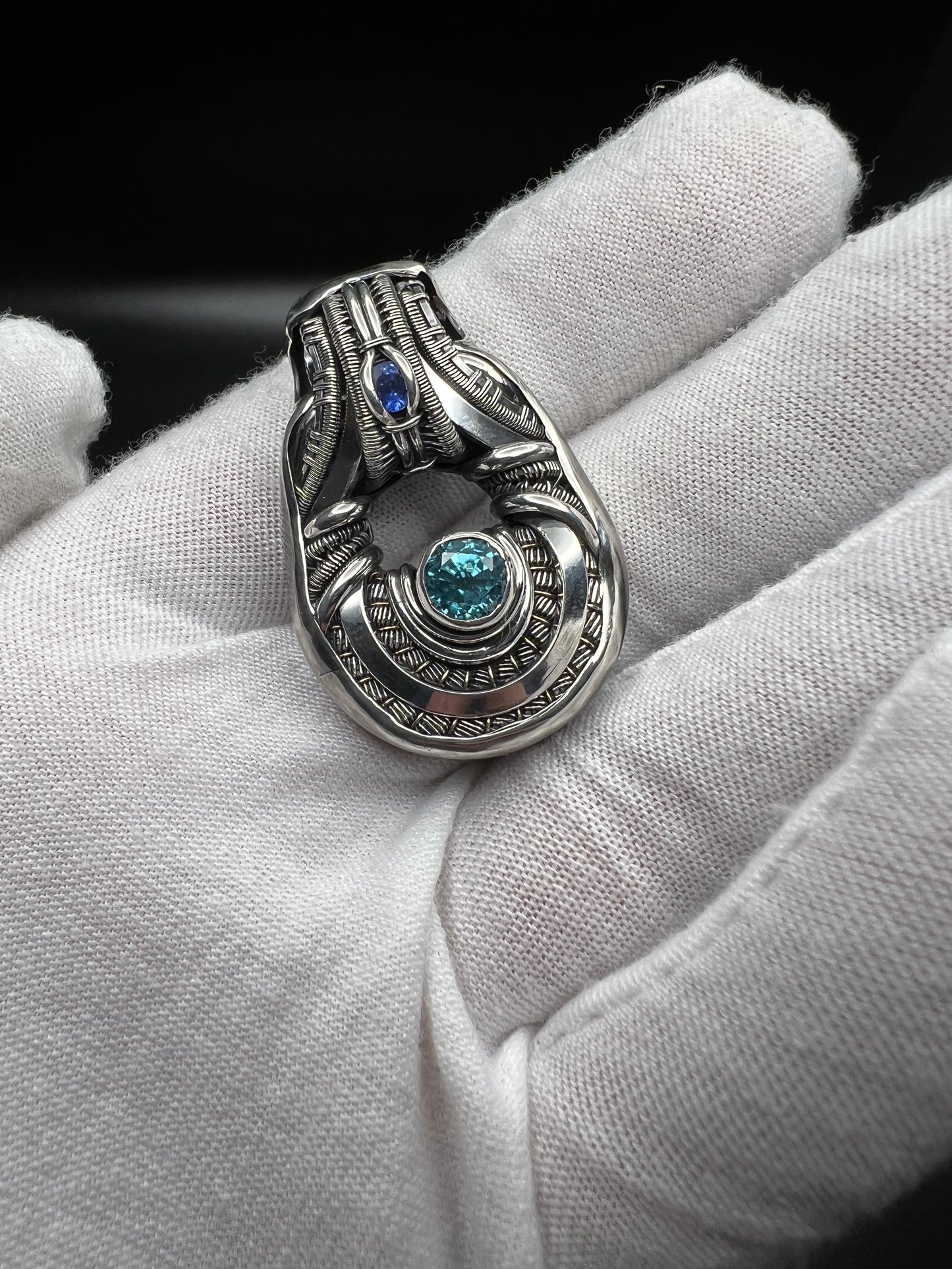 Blue Zircon Silver Wrap Pendant