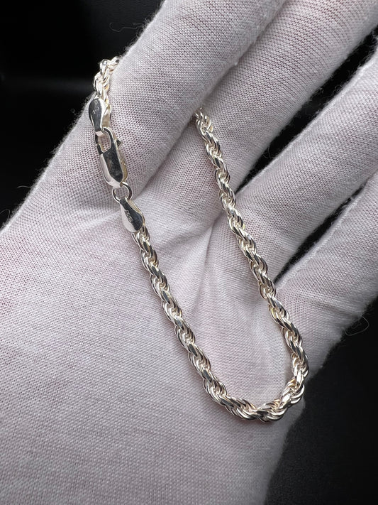8” 4mm silver rope bracelet