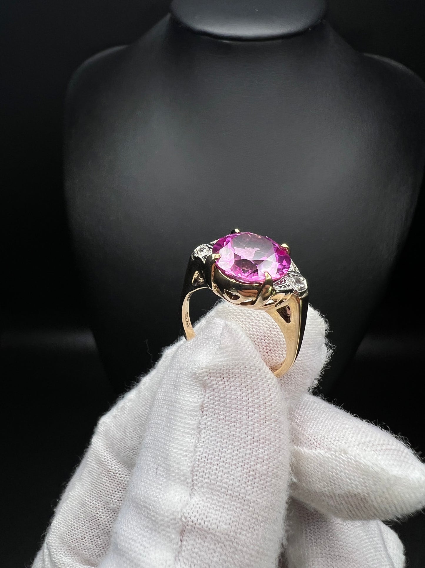 Size 6.5 10kt gold Lab Pink Sapphire vintage ring