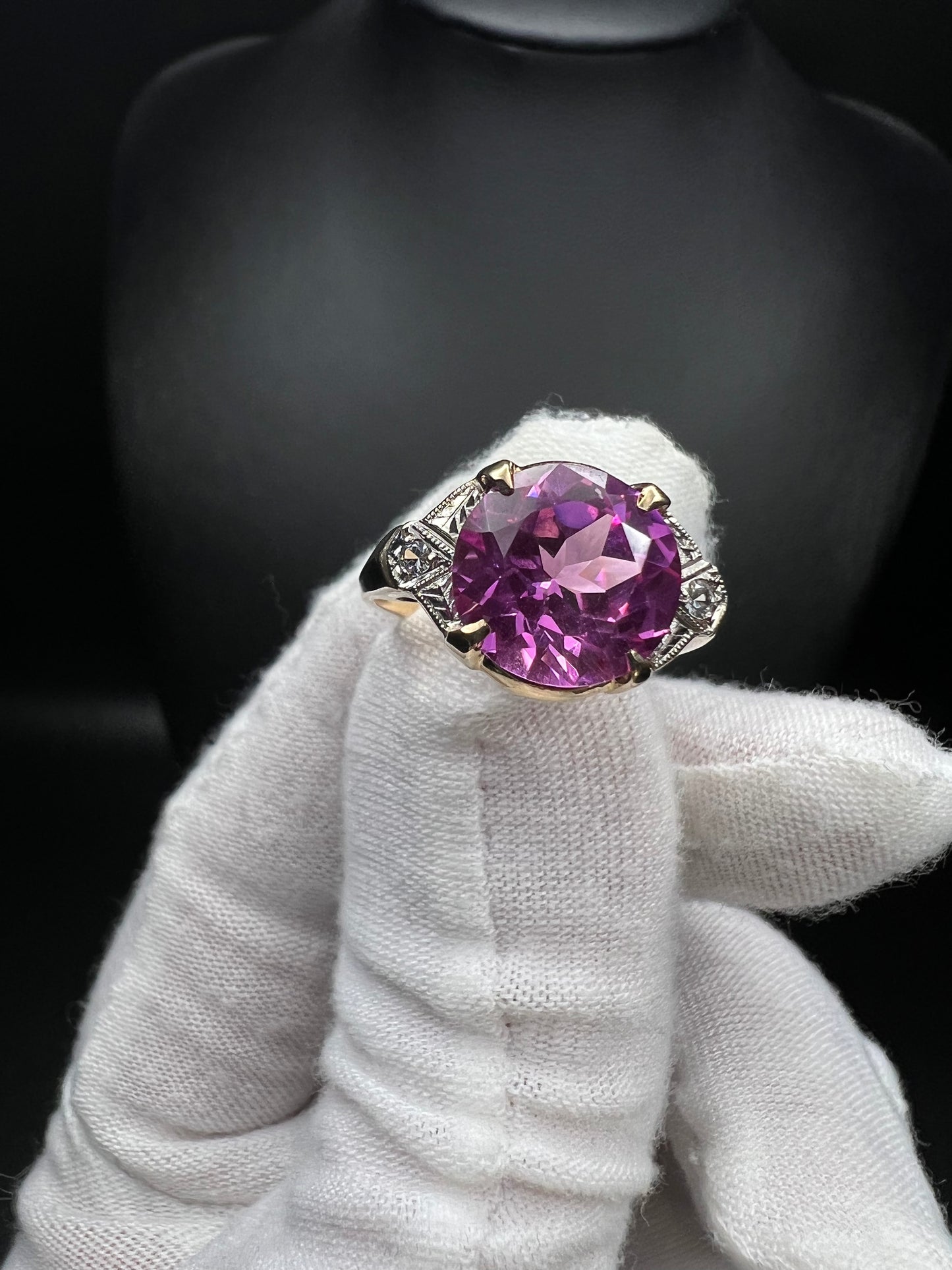 Size 6.5 10kt gold Lab Pink Sapphire vintage ring