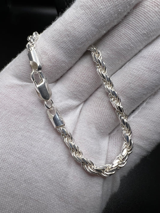 8” 4.5mm silver rope bracelet